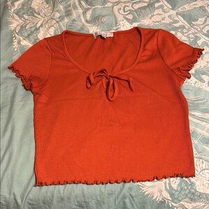 Gaze Orange Ribbed Crop Top with Tie Front
